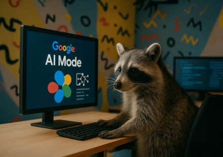 Un procione utilizza la nuova Google AI Mode, il sistema di chatbot che sostituisce gli strumenti di ricerca classici