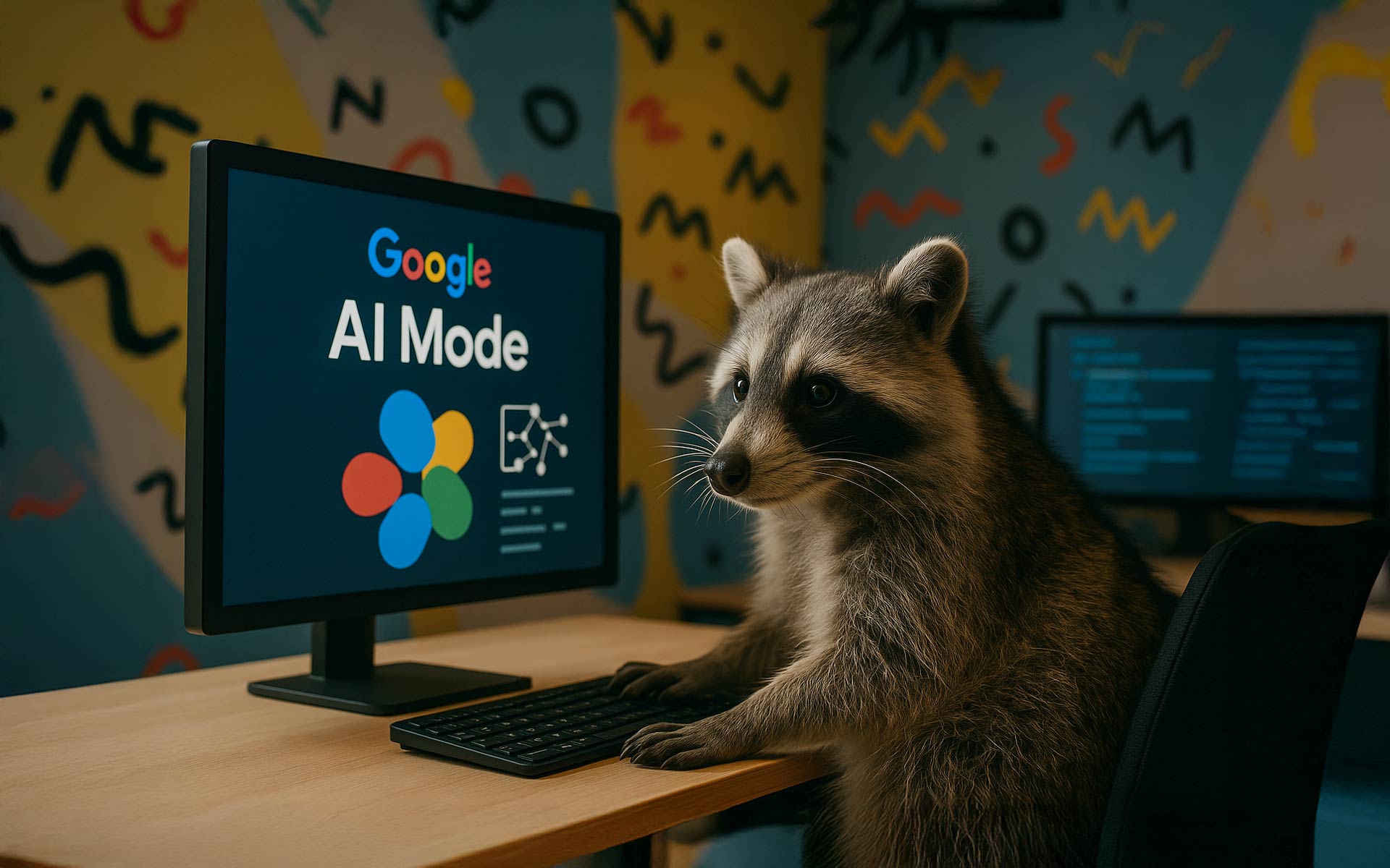 Un procione utilizza la nuova Google AI Mode, il sistema di chatbot che sostituisce gli strumenti di ricerca classici